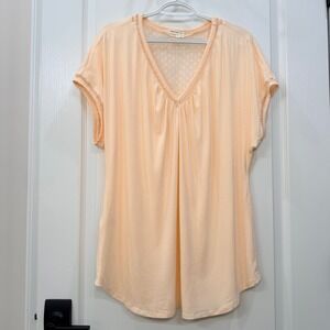 Anthropologie Meadow Rue Peach Swiss Dot V-Back Top Romantic Boho Feminine Sz XL